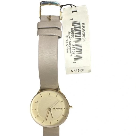 Skagen women’s watch - ivory face with gray leather strap and gold hardware - Picture 4 of 4